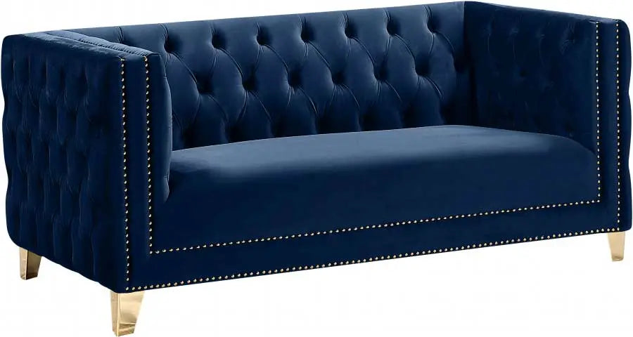 Meridian Furniture - Michelle Velvet Loveseat In Navy - 652Navy-L - ATL FURNITURE