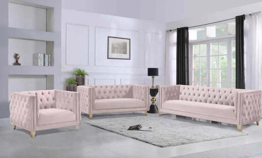 Meridian Furniture - Michelle Velvet Loveseat In Pink - 652Pink-L - ATL FURNITURE