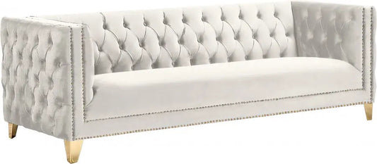 Meridian Furniture - Michelle Velvet Sofa In Cream - 652Cream-S - ATL FURNITURE