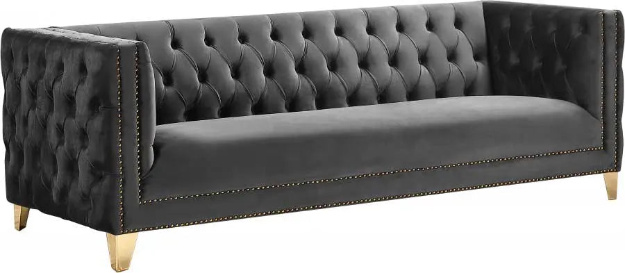 Meridian Furniture - Michelle Velvet Sofa In Grey - 652Grey-S - ATL FURNITURE