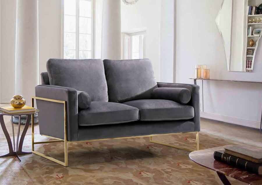 Meridian Furniture - Mila Velvet Loveseat In Grey - 678Grey-L - ATL FURNITURE