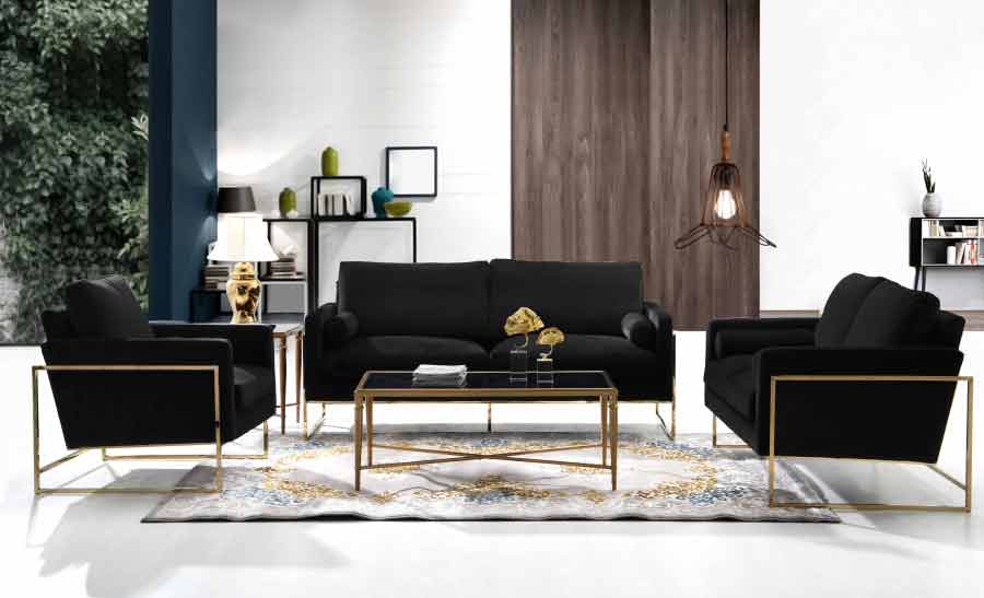 Meridian Furniture - Mila Velvet Sofa In Black - 678Black-S - ATL FURNITURE