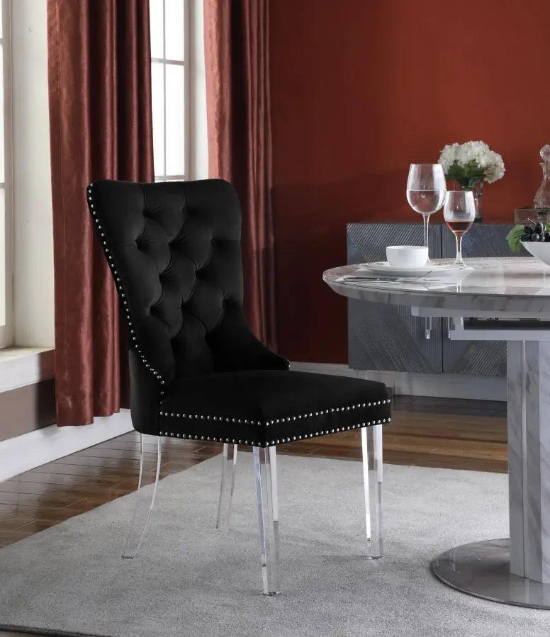 Meridian Furniture - Miley Velvet Dining Chair With Acrylic Legs Set Of 2 In Black - 746Black-C - ATL FURNITURE