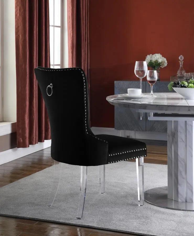 Meridian Furniture - Miley Velvet Dining Chair With Acrylic Legs Set Of 2 In Black - 746Black-C - ATL FURNITURE