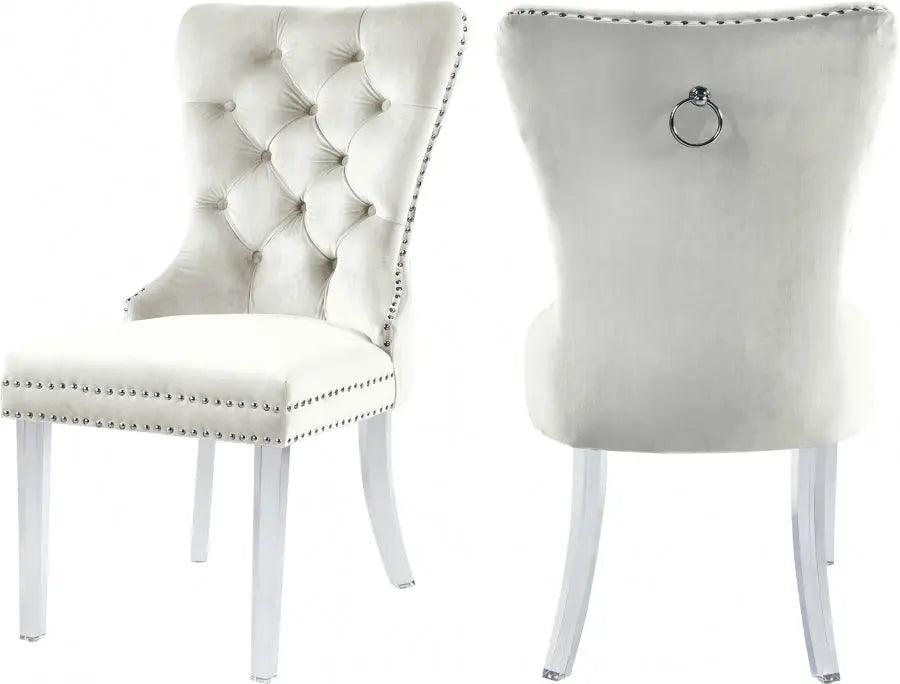 Meridian Furniture - Miley Velvet Dining Chair With Acrylic Legs Set Of 2 In Cream - 746Cream-C - ATL FURNITURE