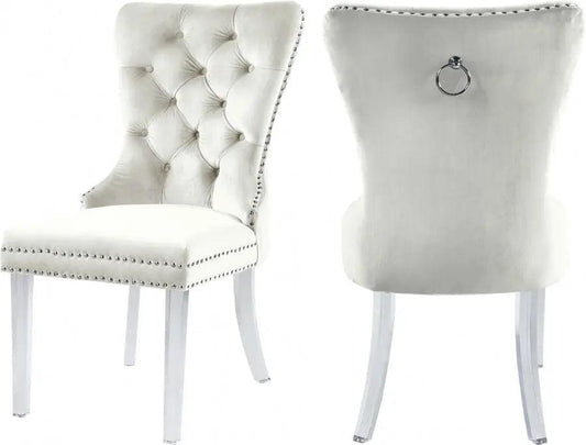 Meridian Furniture - Miley Velvet Dining Chair With Acrylic Legs Set Of 2 In Cream - 746Cream-C - ATL FURNITURE