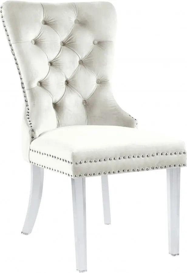 Meridian Furniture - Miley Velvet Dining Chair With Acrylic Legs Set Of 2 In Cream - 746Cream-C - ATL FURNITURE