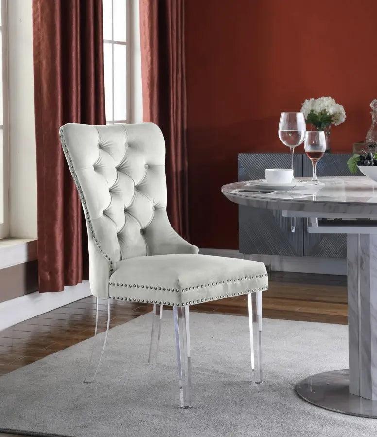 Meridian Furniture - Miley Velvet Dining Chair With Acrylic Legs Set Of 2 In Cream - 746Cream-C - ATL FURNITURE