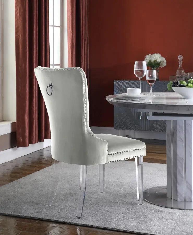 Meridian Furniture - Miley Velvet Dining Chair With Acrylic Legs Set Of 2 In Cream - 746Cream-C - ATL FURNITURE