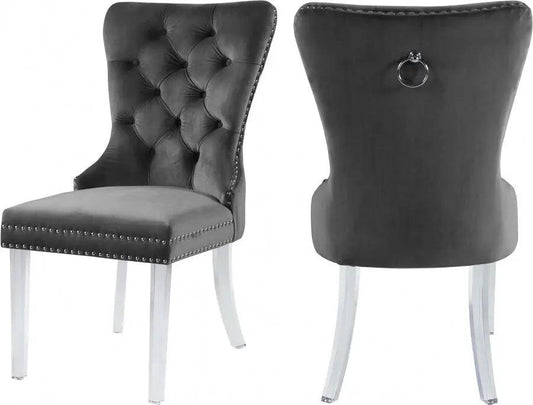 Meridian Furniture - Miley Velvet Dining Chair With Acrylic Legs Set Of 2 In Grey - 746Grey-C - ATL FURNITURE