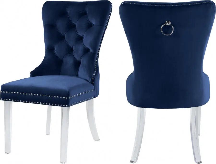 Meridian Furniture - Miley Velvet Dining Chair With Acrylic Legs Set Of 2 In Navy - 746Navy-C - ATL FURNITURE