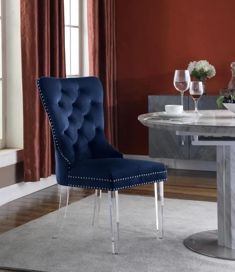 Meridian Furniture - Miley Velvet Dining Chair With Acrylic Legs Set Of 2 In Navy - 746Navy-C - ATL FURNITURE