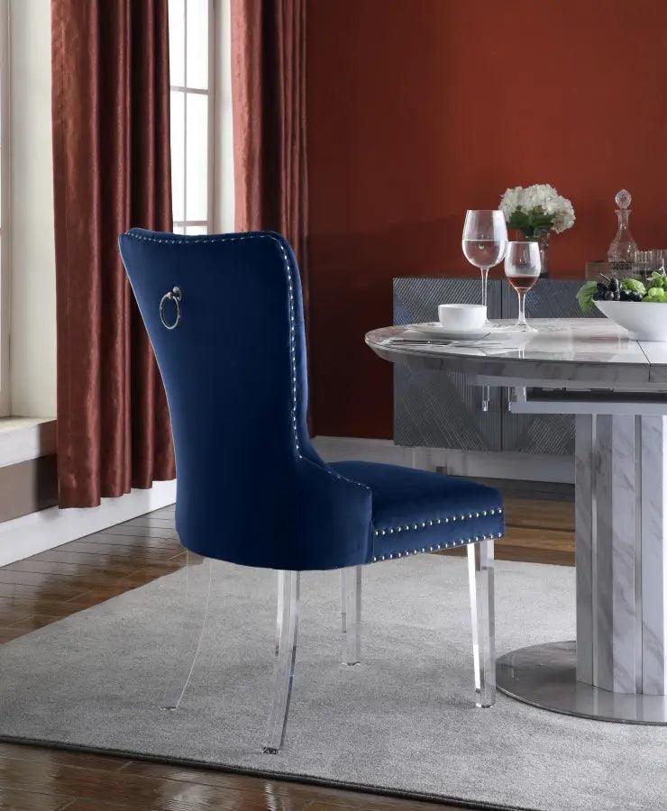 Meridian Furniture - Miley Velvet Dining Chair With Acrylic Legs Set Of 2 In Navy - 746Navy-C - ATL FURNITURE