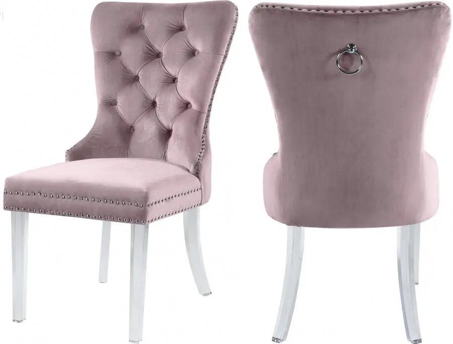 Meridian Furniture - Miley Velvet Dining Chair With Acrylic Legs Set Of 2 In Pink - 746Pink-C - ATL FURNITURE