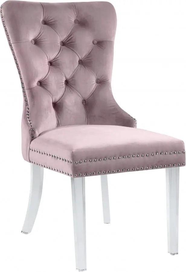 Meridian Furniture - Miley Velvet Dining Chair With Acrylic Legs Set Of 2 In Pink - 746Pink-C - ATL FURNITURE