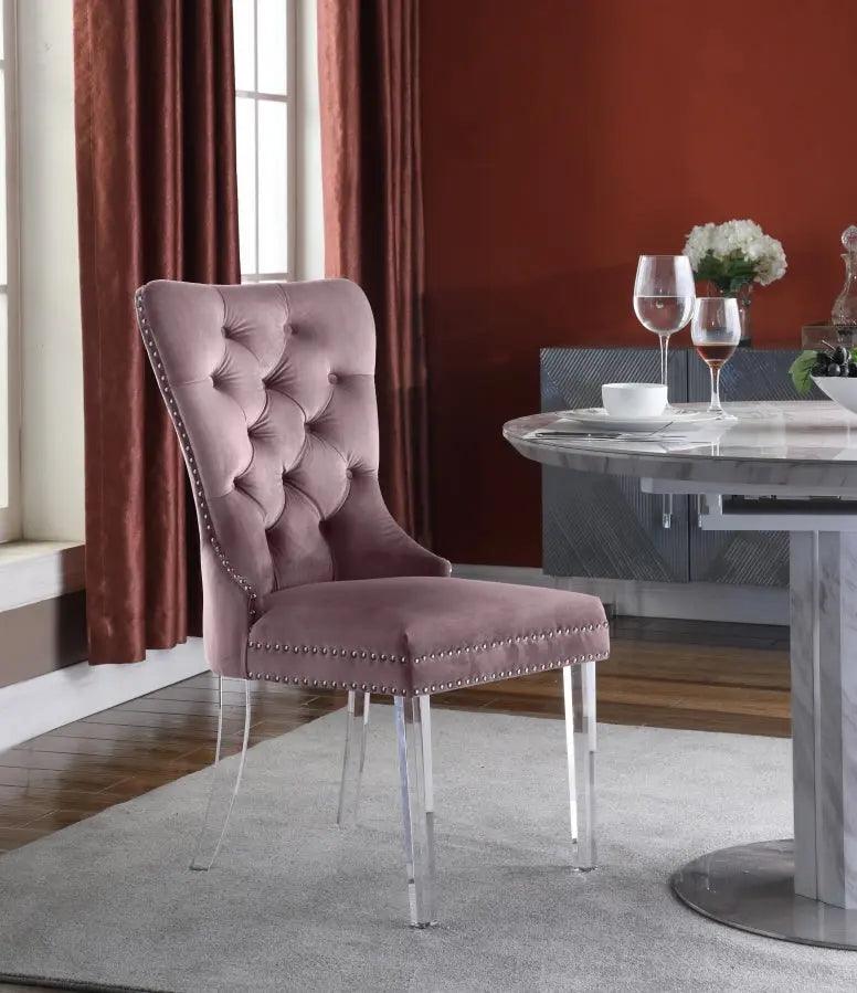 Meridian Furniture - Miley Velvet Dining Chair With Acrylic Legs Set Of 2 In Pink - 746Pink-C - ATL FURNITURE