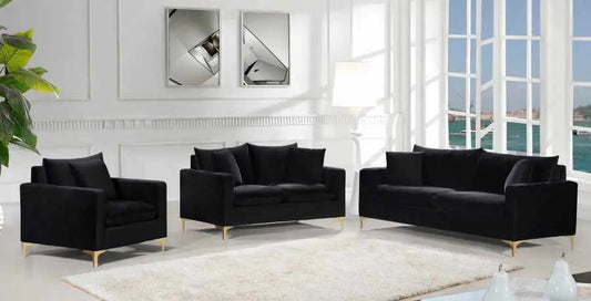 Meridian Furniture - Naomi 3 Piece Living Room Set In Black - 633Black-S-3Set - ATL FURNITURE