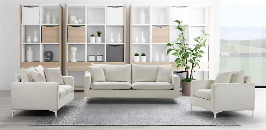 Meridian Furniture - Naomi 3 Piece Living Room Set In Cream - 633Cream-S-3Set - ATL FURNITURE