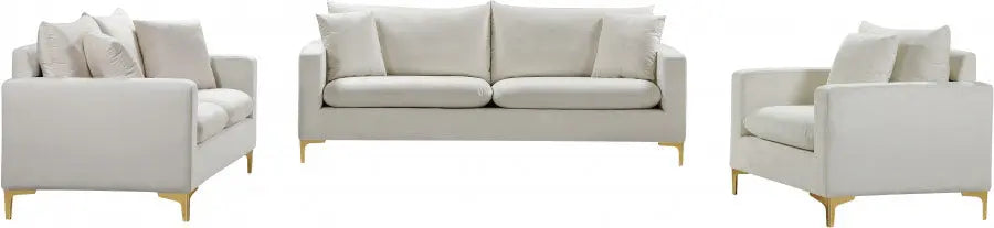 Meridian Furniture - Naomi 3 Piece Living Room Set In Cream - 633Cream-S-3Set - ATL FURNITURE