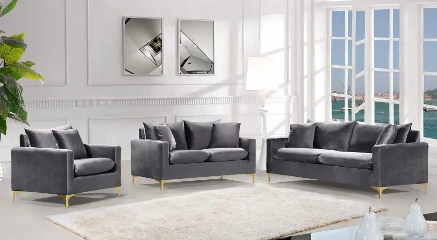 Meridian Furniture - Naomi 3 Piece Living Room Set In Grey - 633Grey-S-3Set - ATL FURNITURE