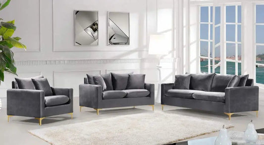 Meridian Furniture - Naomi 3 Piece Living Room Set In Grey - 633Grey-S-3Set - ATL FURNITURE