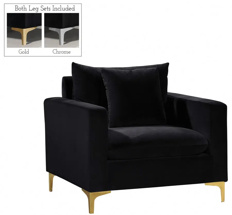 Meridian Furniture - Naomi Velvet Chair In Black - 633Black-C - ATL FURNITURE