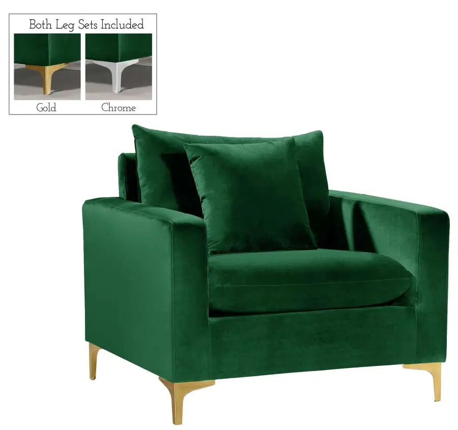 Meridian Furniture - Naomi Velvet Chair In Green - 633Green-C - ATL FURNITURE