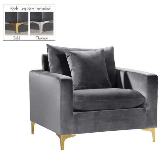 Meridian Furniture - Naomi Velvet Chair In Grey - 633Grey-C - ATL FURNITURE