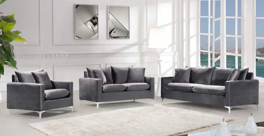 Meridian Furniture - Naomi Velvet Chair In Grey - 633Grey-C - ATL FURNITURE
