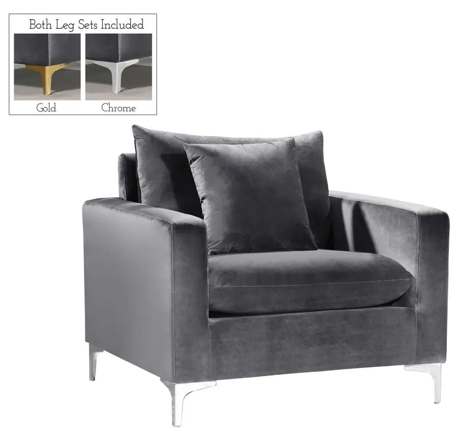 Meridian Furniture - Naomi Velvet Chair In Grey - 633Grey-C - ATL FURNITURE