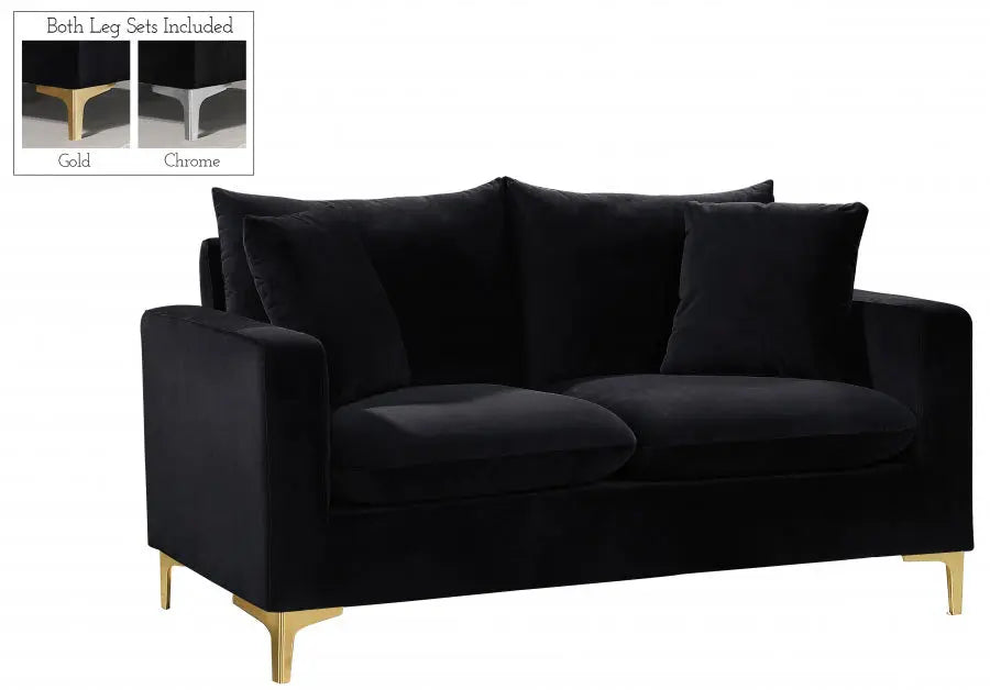 Meridian Furniture - Naomi Velvet Loveseat In Black - 633Black-L - ATL FURNITURE