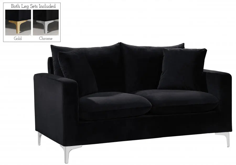 Meridian Furniture - Naomi Velvet Loveseat In Black - 633Black-L - ATL FURNITURE