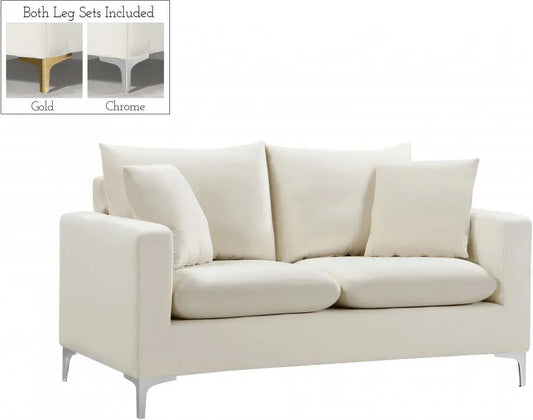 Meridian Furniture - Naomi Velvet Loveseat In Cream - 633Cream-L - ATL FURNITURE