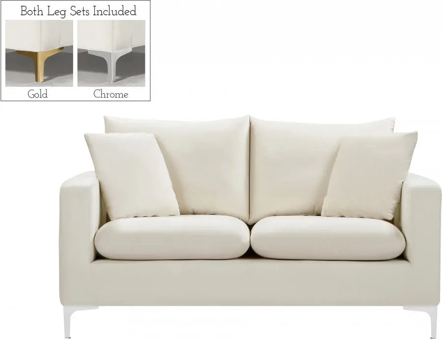 Meridian Furniture - Naomi Velvet Loveseat In Cream - 633Cream-L - ATL FURNITURE