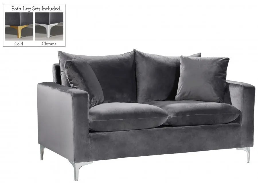 Meridian Furniture - Naomi Velvet Loveseat In Grey - 633Grey-L - ATL FURNITURE