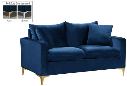 Meridian Furniture - Naomi Velvet Loveseat In Navy - 633Navy-L - ATL FURNITURE