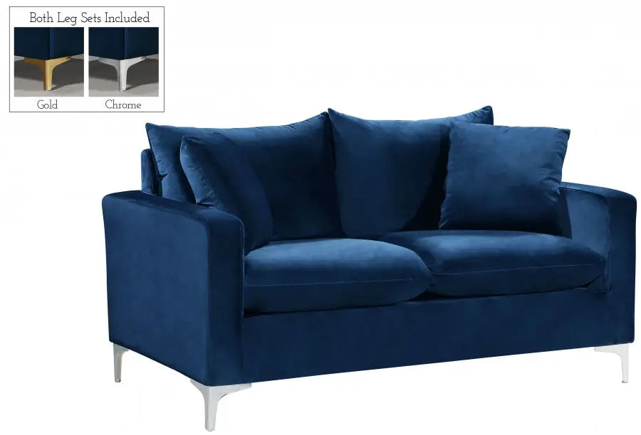 Meridian Furniture - Naomi Velvet Loveseat In Navy - 633Navy-L - ATL FURNITURE