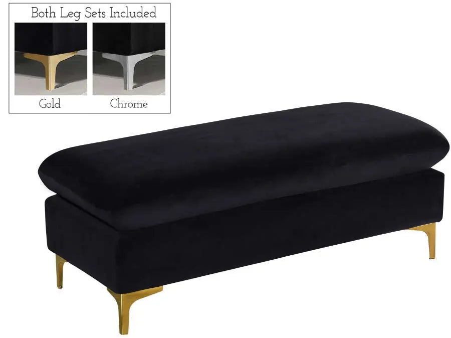 Meridian Furniture - Naomi Velvet Ottoman Bench In Black - 636Black-Ott - ATL FURNITURE