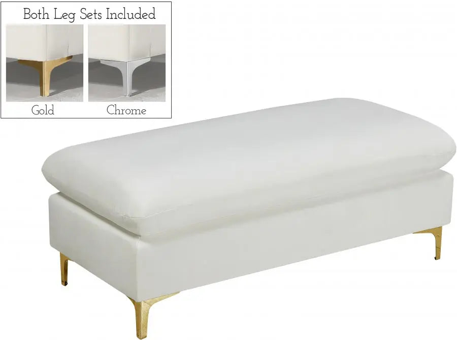 Meridian Furniture - Naomi Velvet Ottoman Bench In Cream - 636Cream-Ott - ATL FURNITURE