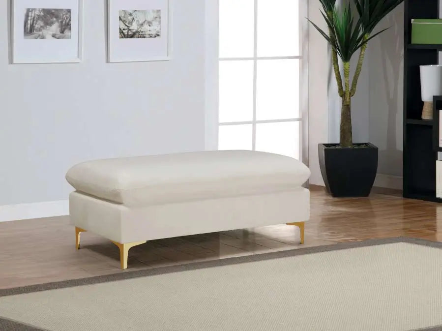 Meridian Furniture - Naomi Velvet Ottoman Bench In Cream - 636Cream-Ott - ATL FURNITURE