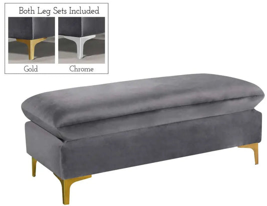 Meridian Furniture - Naomi Velvet Ottoman Bench In Grey - 636Grey-Ott - ATL FURNITURE