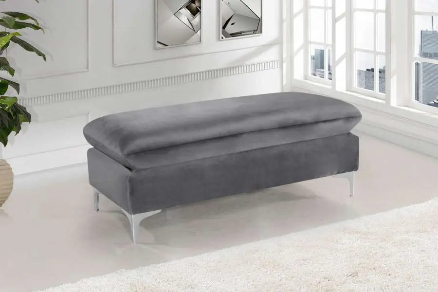 Meridian Furniture - Naomi Velvet Ottoman Bench In Grey - 636Grey-Ott - ATL FURNITURE