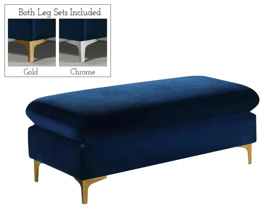 Meridian Furniture - Naomi Velvet Ottoman Bench In Navy - 636Navy-Ott - ATL FURNITURE