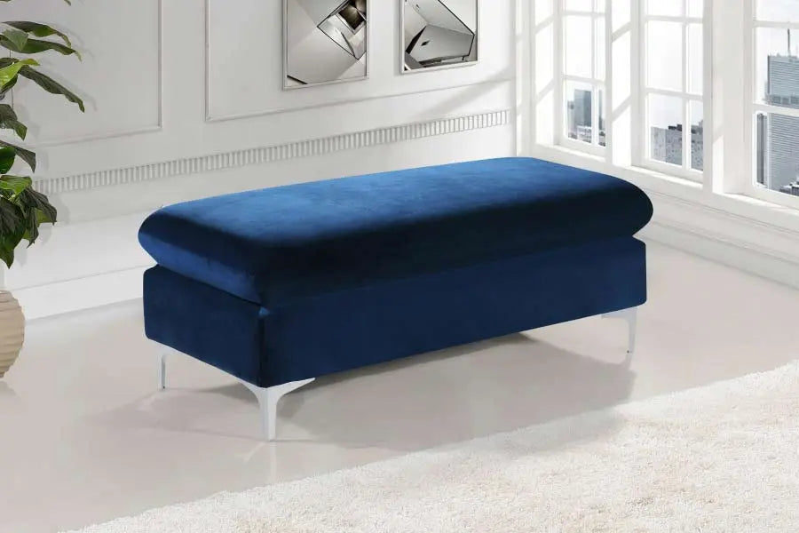 Meridian Furniture - Naomi Velvet Ottoman Bench In Navy - 636Navy-Ott - ATL FURNITURE