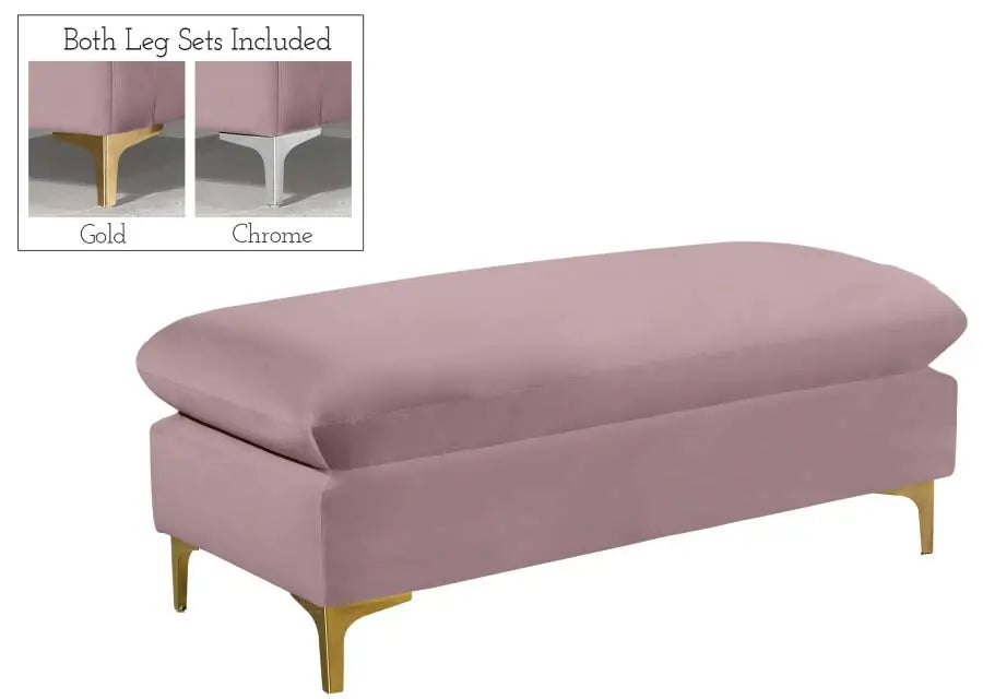 Meridian Furniture - Naomi Velvet Ottoman Bench In Pink - 636Pink-Ott - ATL FURNITURE