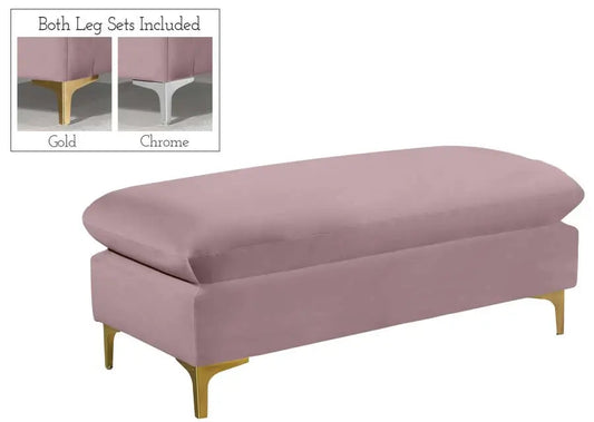 Meridian Furniture - Naomi Velvet Ottoman Bench In Pink - 636Pink-Ott - ATL FURNITURE