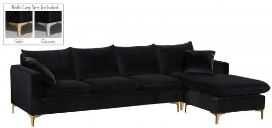 Naomi Velvet Reversible Sectional In Black - ATL FURNITURE