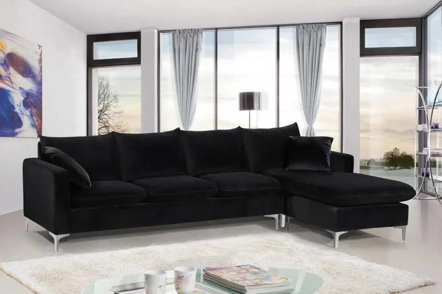 Naomi Velvet Reversible Sectional In Black - ATL FURNITURE