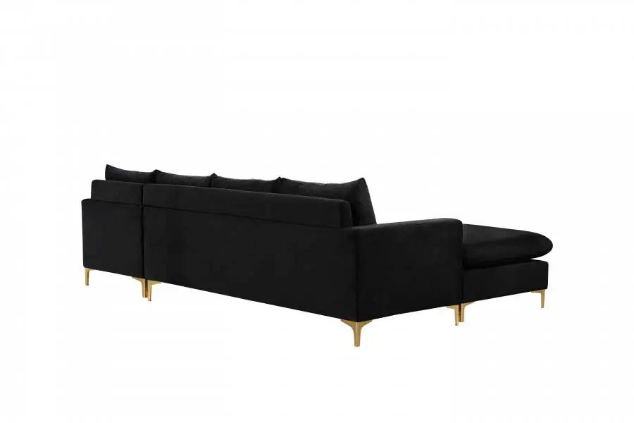 Naomi Velvet Reversible Sectional In Black - ATL FURNITURE