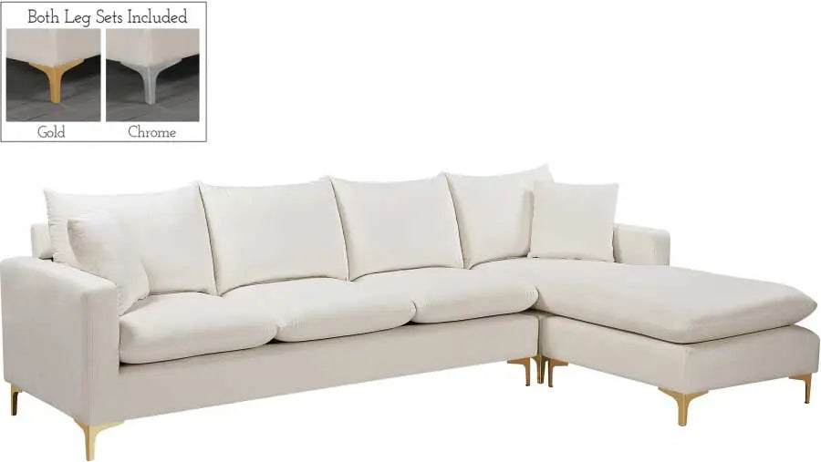 Naomi Velvet Reversible Sectional In Cream - ATL FURNITURE